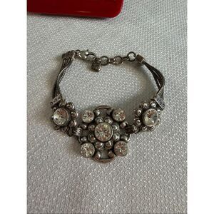 Brighton Bracelet Crystal Rhinestone Flower Design with 4 Strands Silver Tone
